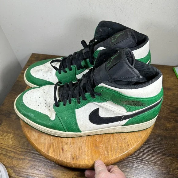 Air Jordan 1 mid Pine Green White Black Men's Sneakers Size 16 852542-301
